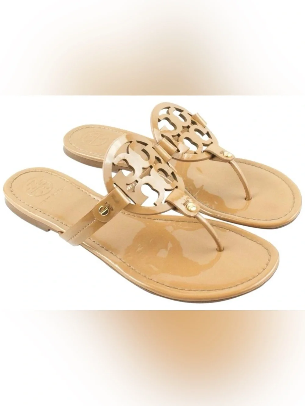Tory Burch Miller Flip Flop Sandal in Sand Patent Size 8.5